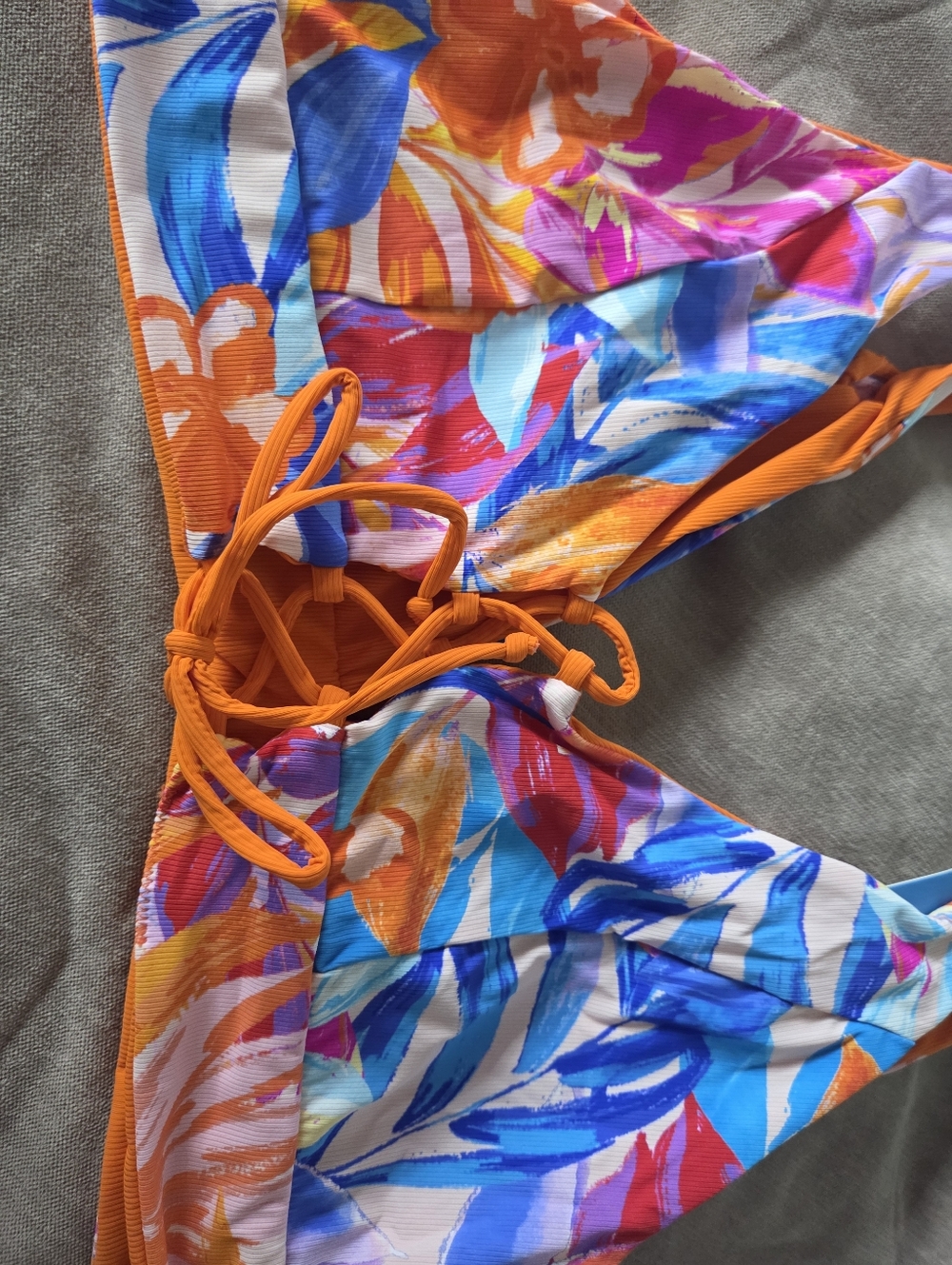Cupshe Bright Orange Multicolor Floral Lace-Up Bikini XL - Picture 6 of 8